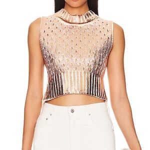 Free People Shine Sleeveless Sweater Top - Rose Gold